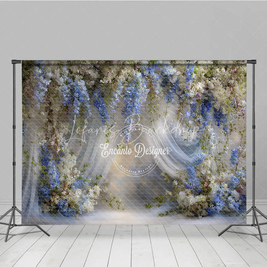 Lofaris Blue and White Wisteria Floral Backdrop Sheer Curtains Wedding Background Elegant Bridal Shower Photo Props