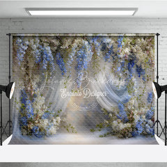 Lofaris Blue and White Wisteria Floral Backdrop Sheer Curtains Wedding Background Elegant Bridal Shower Photo Props