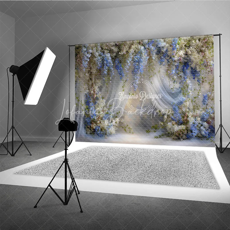 Lofaris Blue and White Wisteria Floral Backdrop Sheer Curtains Wedding Background Elegant Bridal Shower Photo Props