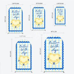 Lofaris Blue and Yellow Gingham Heart Butter With Age Round Top Arch Backdrop Elegant Birthday Party Decor