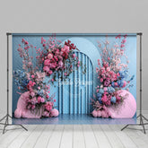 Lofaris Blue Artist Wall Pink Floral Wedding Photo Backdrop