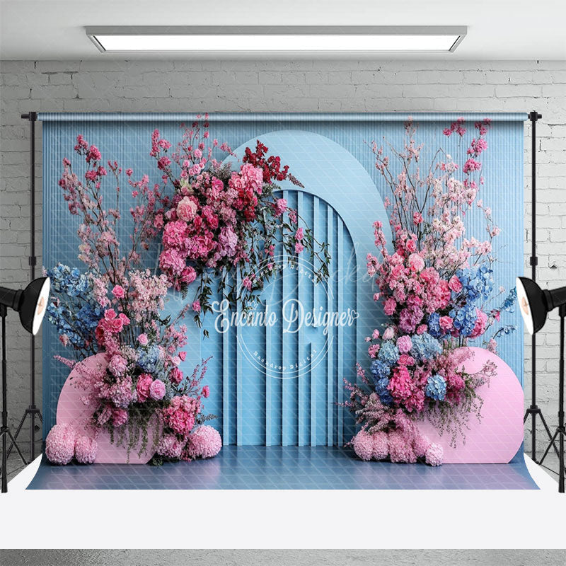 Lofaris Blue Artist Wall Pink Floral Wedding Photo Backdrop