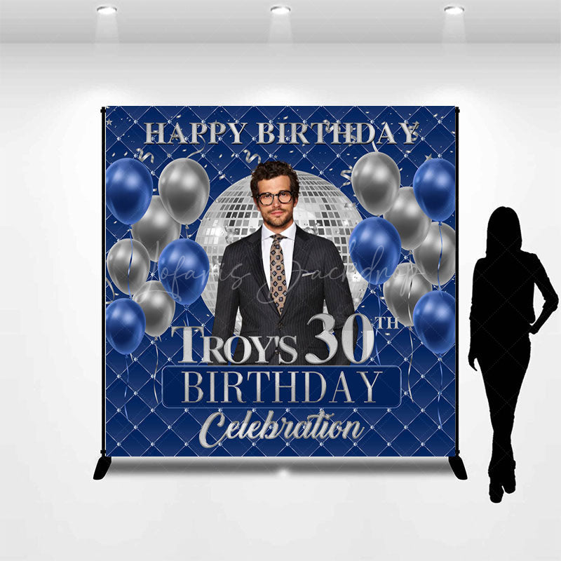 Lofaris Blue Balloon Custom Photo Name 30th Birthday Backdrop