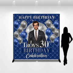 Lofaris Blue Balloon Custom Photo Name 30th Birthday Backdrop