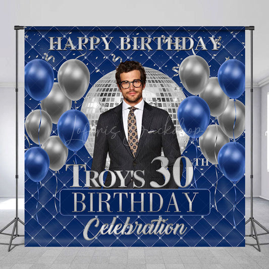 Lofaris Blue Balloon Custom Photo Name 30th Birthday Backdrop