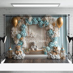 Lofaris Blue Balloon Wall Bear Cake Smash Photo Backdrop
