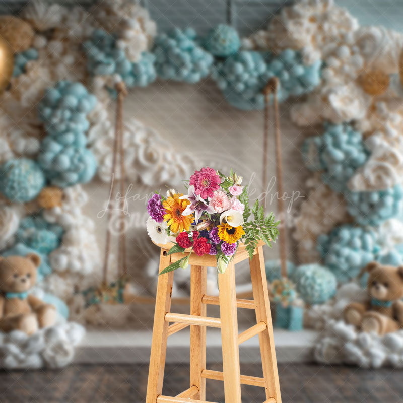Lofaris Blue Balloon Wall Bear Cake Smash Photo Backdrop