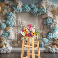 Lofaris Blue Balloon Wall Bear Cake Smash Photo Backdrop