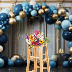 Lofaris Blue Balloons Arch White Gold Wall Photo Backdrop