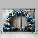 Lofaris Blue Balloons Arch White Gold Wall Photo Backdrop