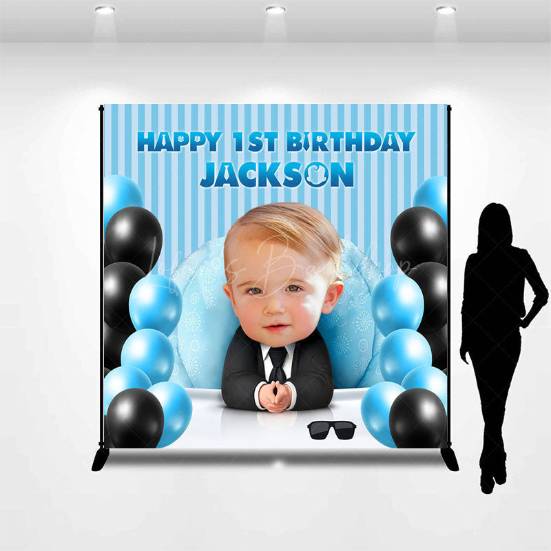 Lofaris Blue Balloons Boss Custom Photo 1st Birthday Backdrop