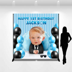 Lofaris Blue Balloons Boss Custom Photo 1st Birthday Backdrop