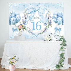 Lofaris Blue Balloons Bow Floral Sweet 16 Birthday Backdrop