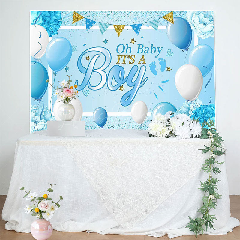 Lofaris Blue Balloons Floral Its A Boy Baby Shower Backdrop