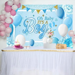 Lofaris Blue Balloons Floral Its A Boy Baby Shower Backdrop
