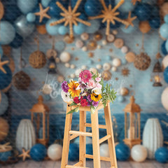 Lofaris Blue Balloons Shells Navigation Cake Smash Backdrop