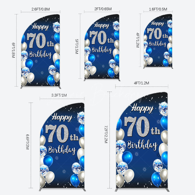 Lofaris Blue Balloons Silver 70Th Birthday Half Moon Arch Backdrop