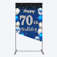 Lofaris Blue Balloons Silver 70Th Birthday Rectangle Backdrop