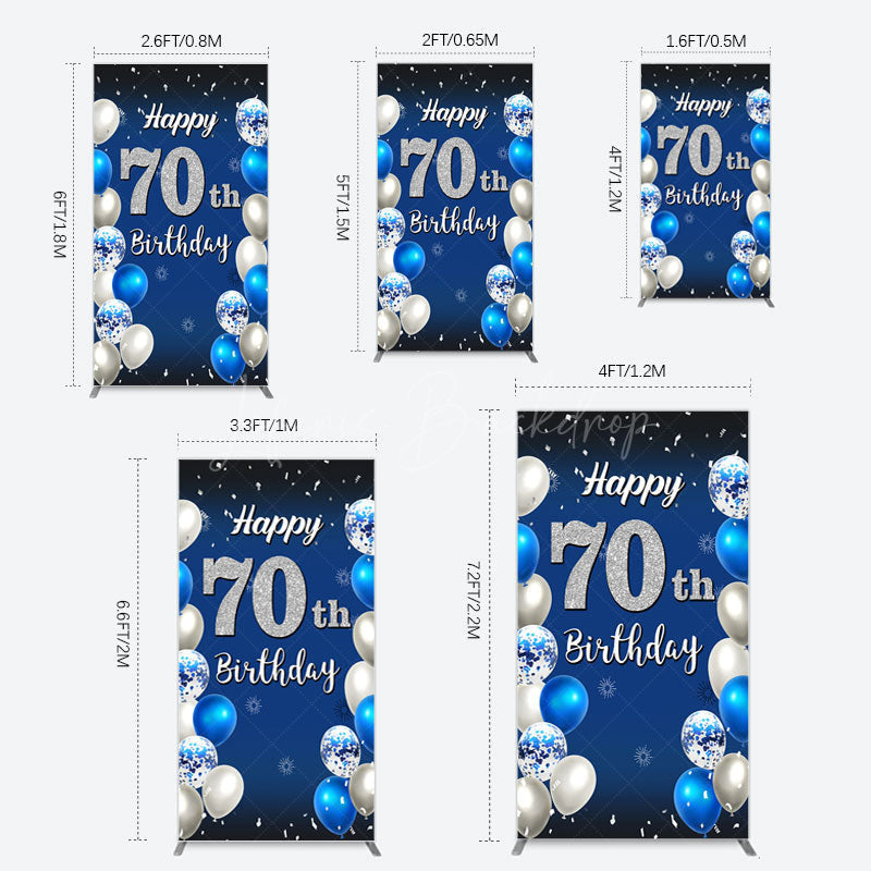 Lofaris Blue Balloons Silver 70Th Birthday Rectangle Backdrop