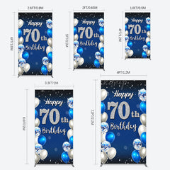 Lofaris Blue Balloons Silver 70Th Birthday Rectangle Backdrop