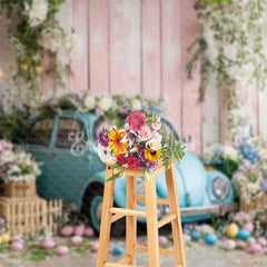 Lofaris Blue Beetle Car Eggs Flowers Easter Canto Backdrop