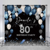 Lofaris Blue Black Balloons Custom Name 80th Birthday Backdrop