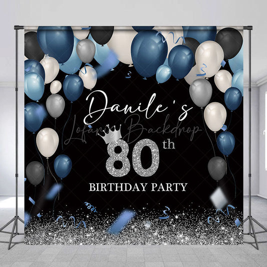 Lofaris Blue Black Balloons Custom Name 80th Birthday Backdrop