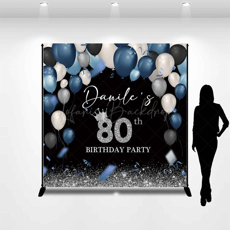 Lofaris Blue Black Balloons Custom Name 80th Birthday Backdrop