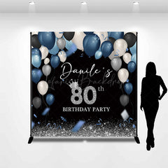 Lofaris Blue Black Balloons Custom Name 80th Birthday Backdrop