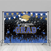 Lofaris Blue Black Glitter Bachelor Map Congrats Grad Backdrop
