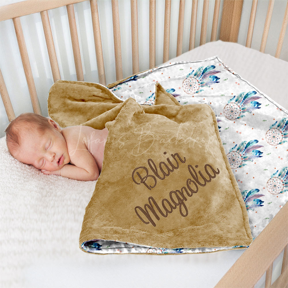 Lofaris Blue Boho Dreamcatcher Minky Baby Blanket For Boys