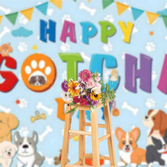 Lofaris Blue Bone Pet Colorful Happy Gotcha Day Backdrop
