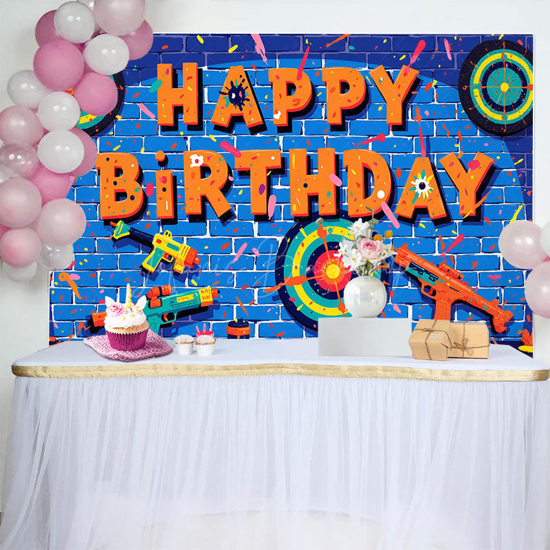 Lofaris Blue Bricks Wall Darts Game Happy Birthday Backdrop