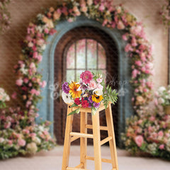 Lofaris Blue Brown Door Floral Plant Wedding Photo Backdrop