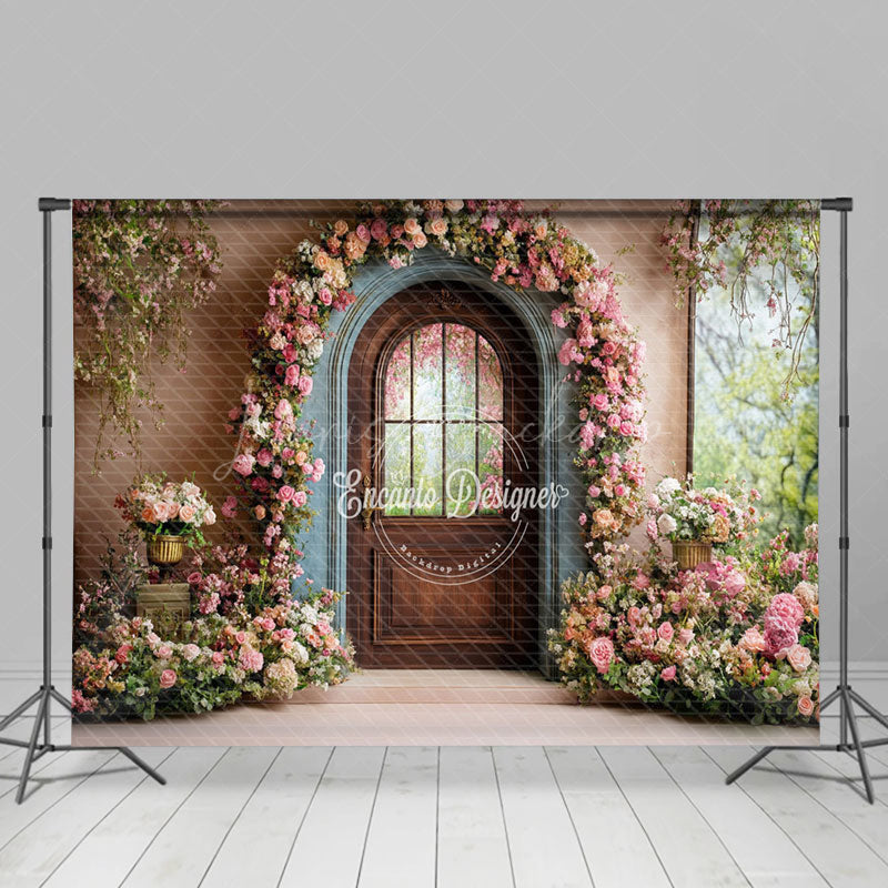 Lofaris Blue Brown Door Floral Plant Wedding Photo Backdrop