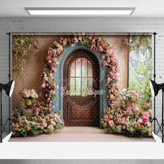 Lofaris Blue Brown Door Floral Plant Wedding Photo Backdrop