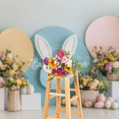 Lofaris Blue Bunny Ear Floral Eggs Easter Photo Backdrop