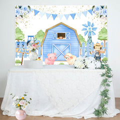 Lofaris Blue Cartoon Farm Flags Floral Birthday Backdrop