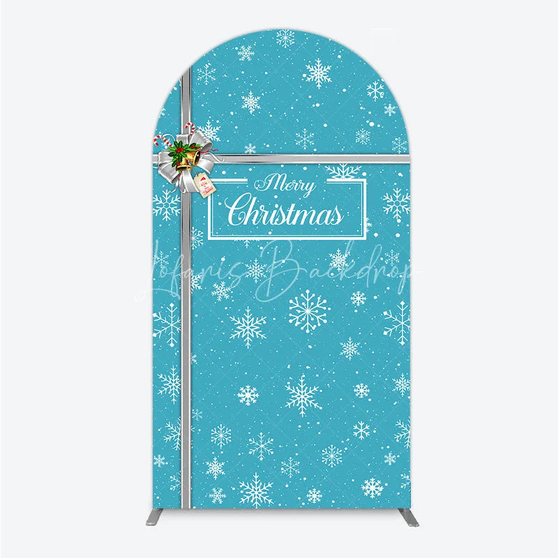 Lofaris Blue Christmas Snowflake Arch Backdrop Silver Ribbon Gift Box Decor Winter Holiday Theme Background for Party