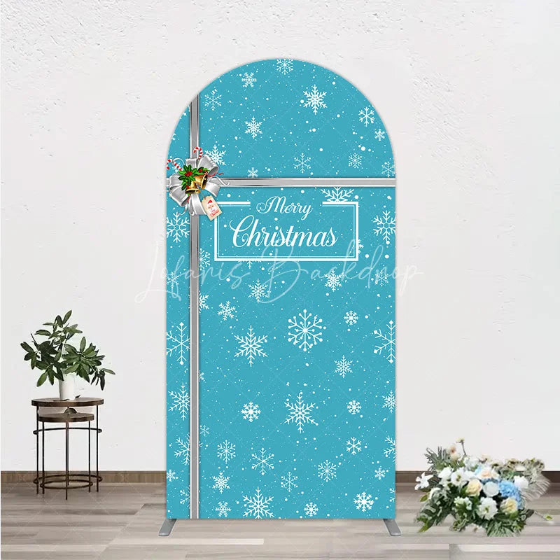 Lofaris Blue Christmas Snowflake Arch Backdrop Silver Ribbon Gift Box Decor Winter Holiday Theme Background for Party