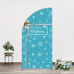 Lofaris Blue Christmas Snowflake Half Moon Arch Backdrop Silver Ribbon Gift Box Decor Winter Holiday Theme Background for Party