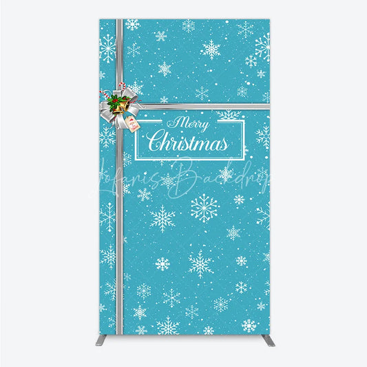 Lofaris Blue Christmas Snowflake Rectangle Backdrop Silver Ribbon Gift Box Decor Winter Holiday Theme Background for Party