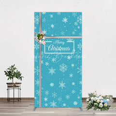 Lofaris Blue Christmas Snowflake Rectangle Backdrop Silver Ribbon Gift Box Decor Winter Holiday Theme Background for Party