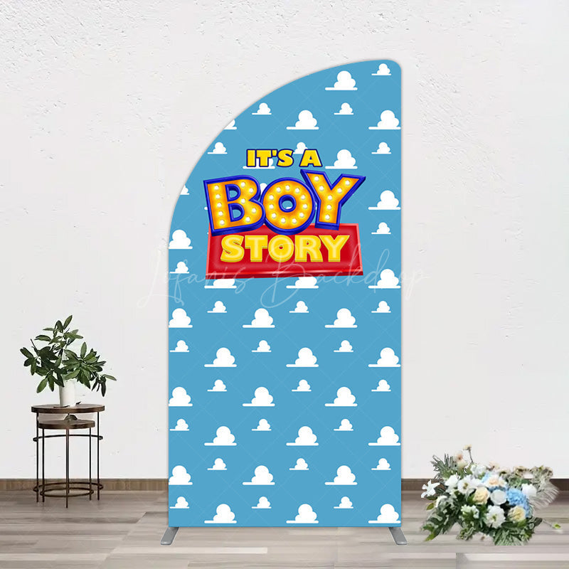 Lofaris Blue Cloud Its A Boy Story Baby Shower Half Moon Arch Backdrop