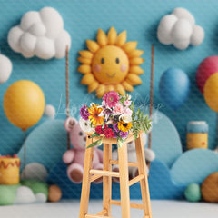 Lofaris Blue Cloud Mountain Swing Bear Cake Smash Backdrop