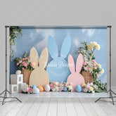 Lofaris Blue Cloud Wall Bunny Ear Floral Eggs Easter Backdrop