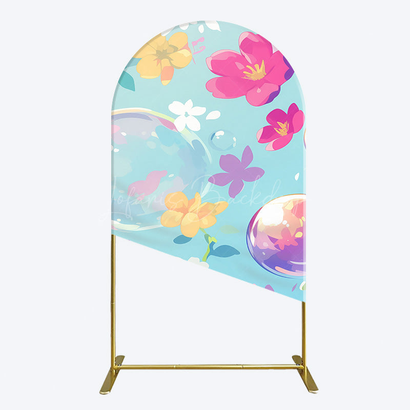 Lofaris Blue Colorful Floral Bubbles Birthday Arch Backdrop