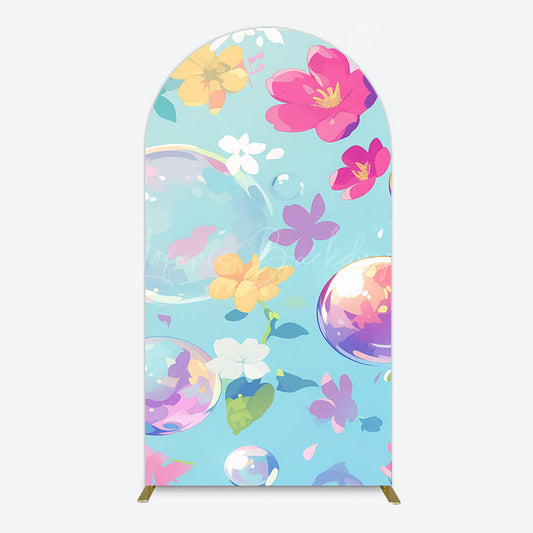 Lofaris Blue Colorful Floral Bubbles Birthday Arch Backdrop