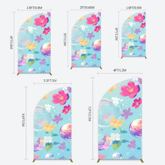 Lofaris Blue Colorful Floral Bubbles Birthday Half Moon Arch Backdrop