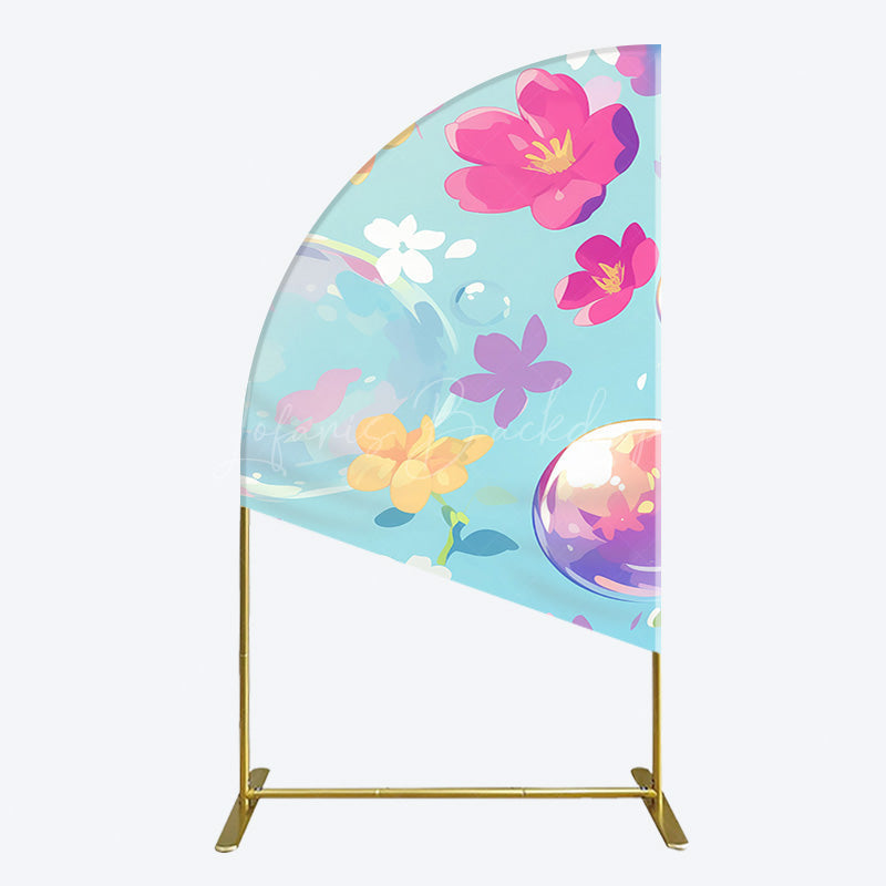 Lofaris Blue Colorful Floral Bubbles Birthday Half Moon Arch Backdrop